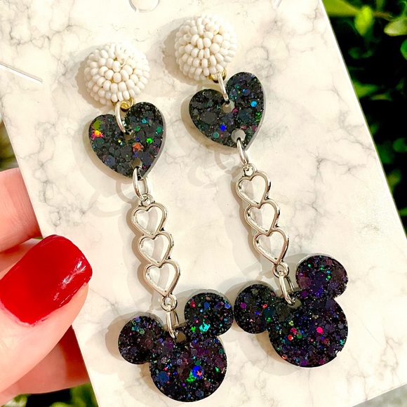 Acrylic Mickey and Heart Earrings - Picture 1 of 4